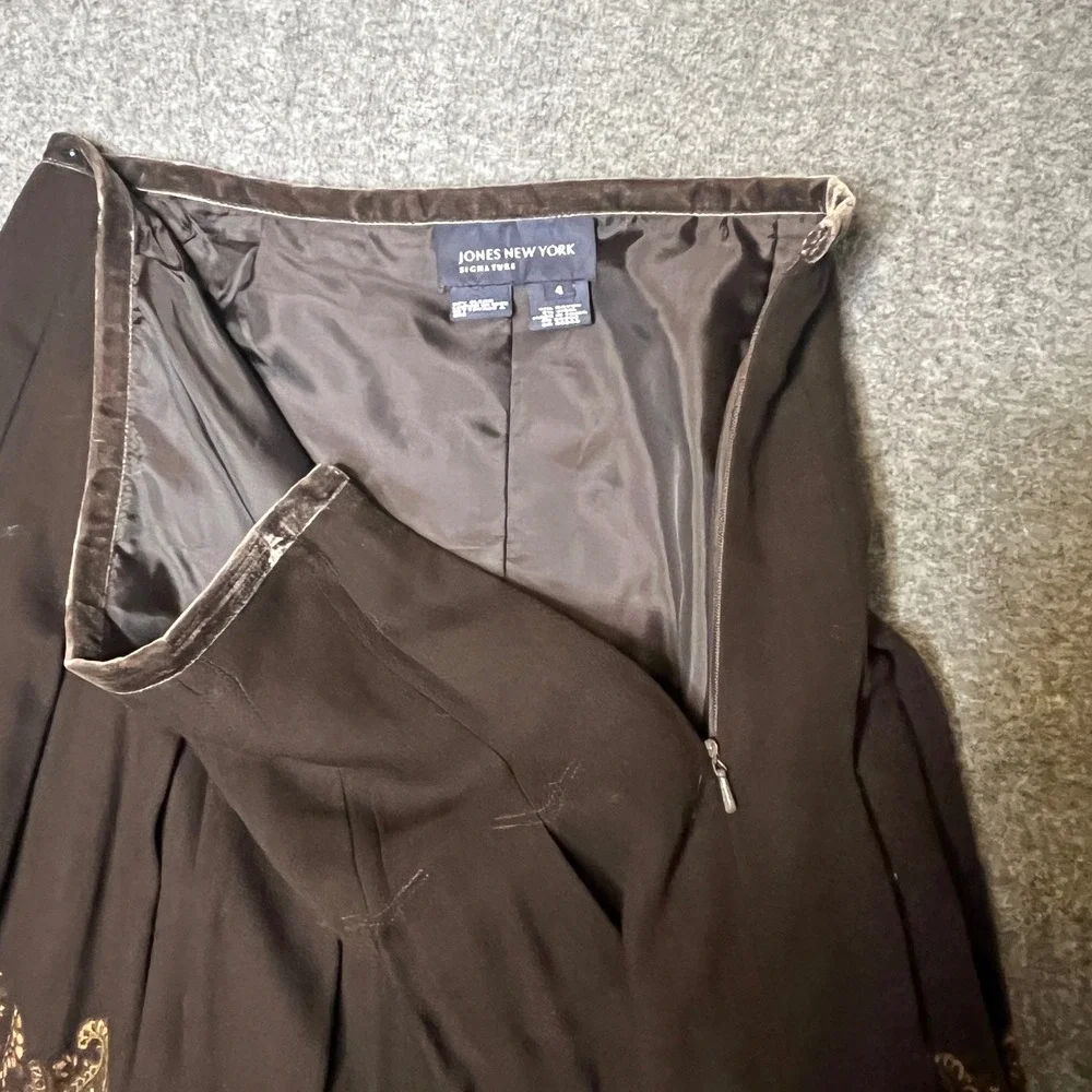 VTG Jones NewYork Skirt Size 4 Brown Paisley Pleated Peasant Academia Wool Blend